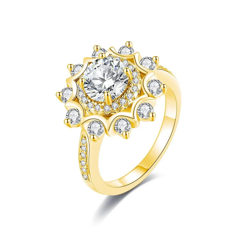 Luxuriöser Moissanit-Sonnenblumenring für Damen