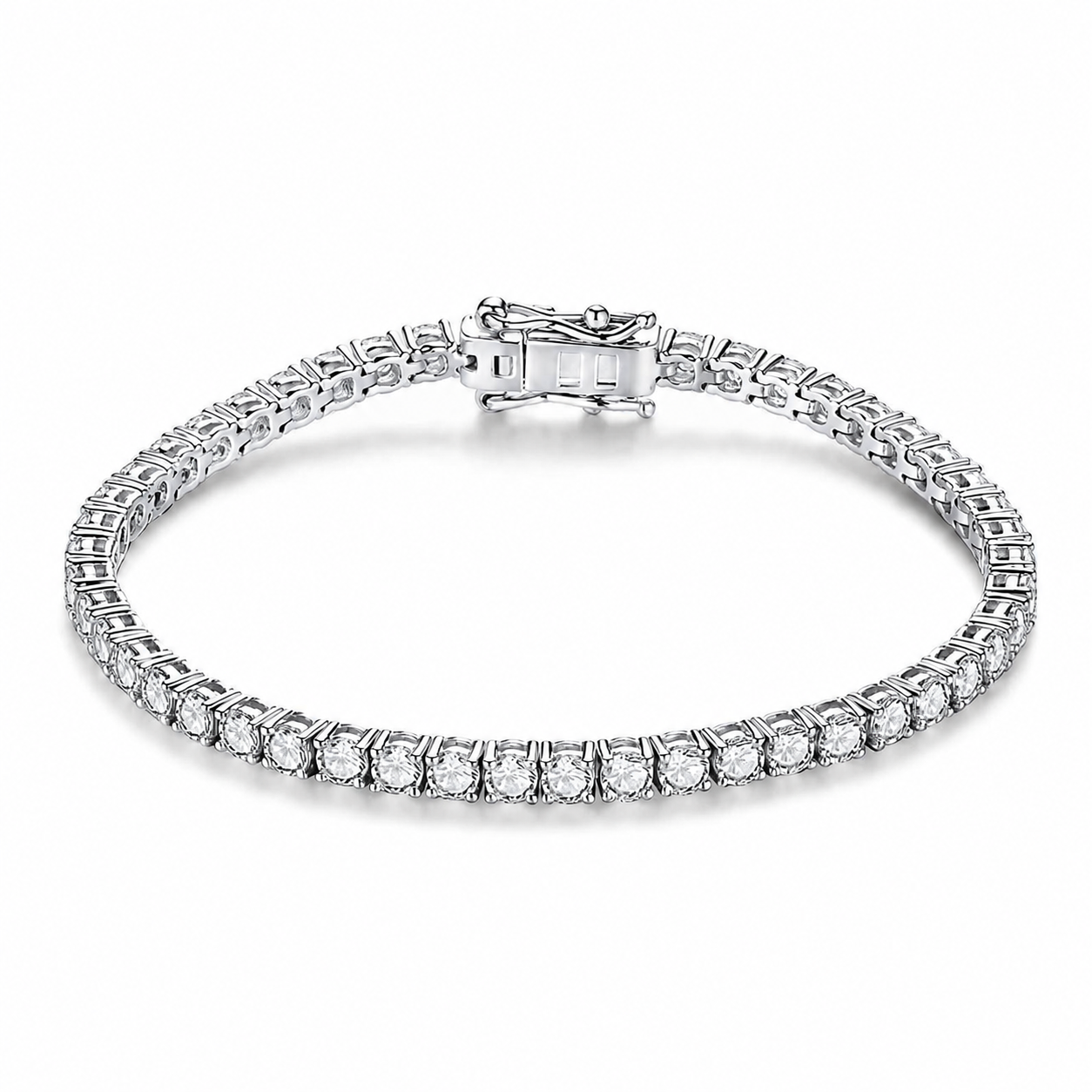 Bracciale Tennis Moissanite da Donna 4mm in Argento 925 Placcato Oro Bianco