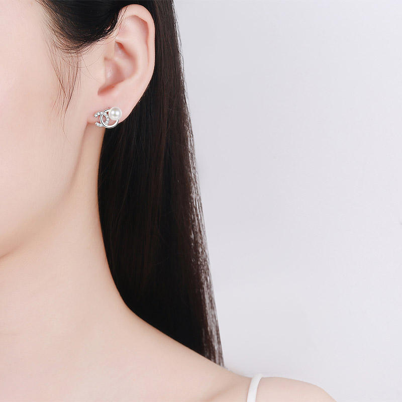 orecchini di perle & Moissanite stile CC in argento 925