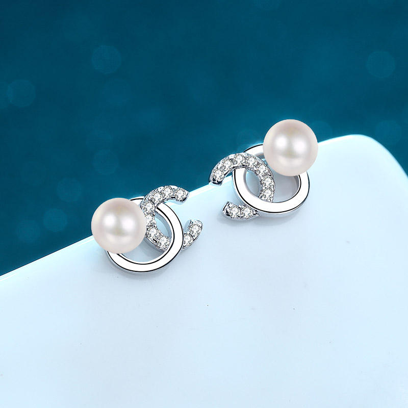 orecchini di perle & Moissanite stile CC in argento 925