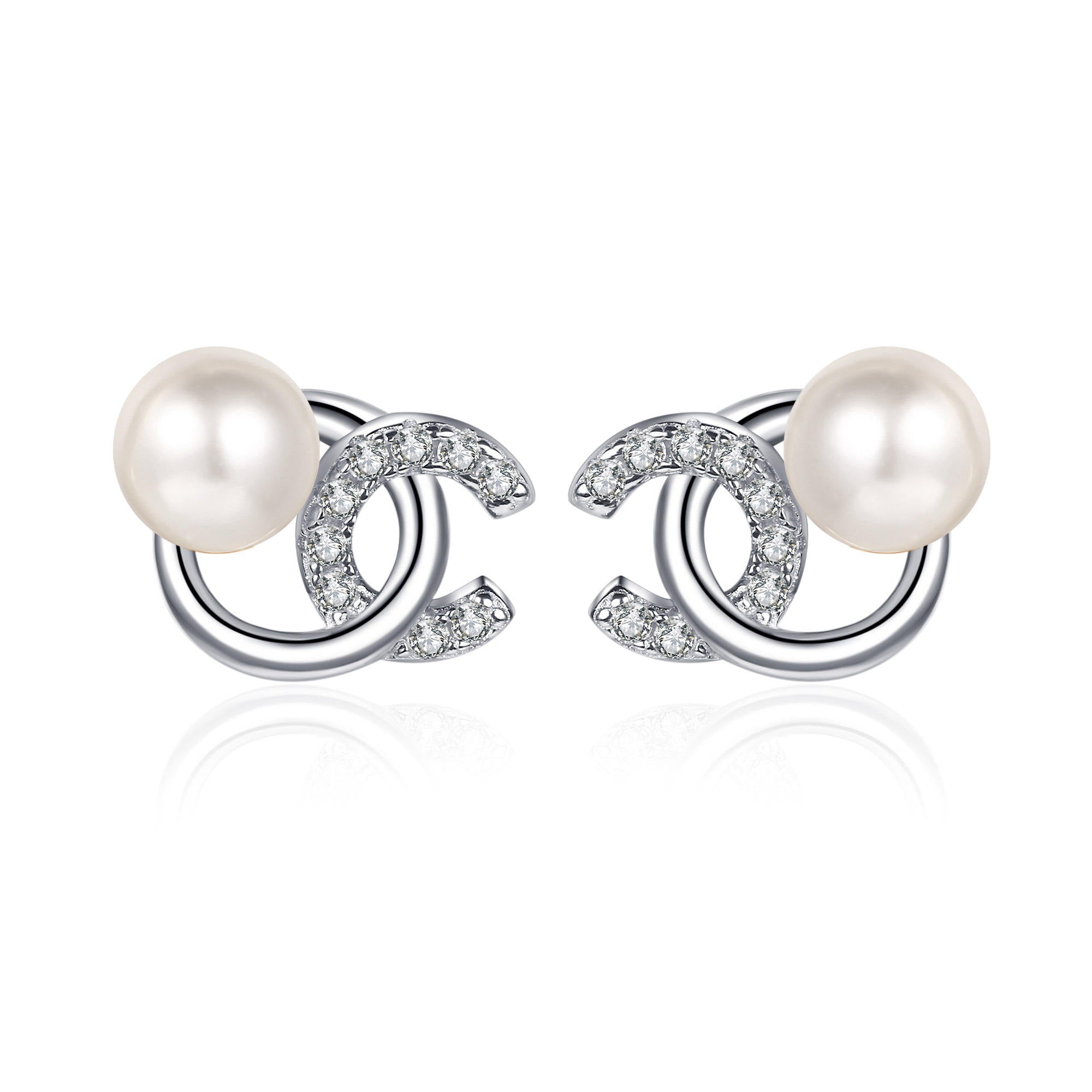 orecchini di perle & Moissanite stile CC in argento 925