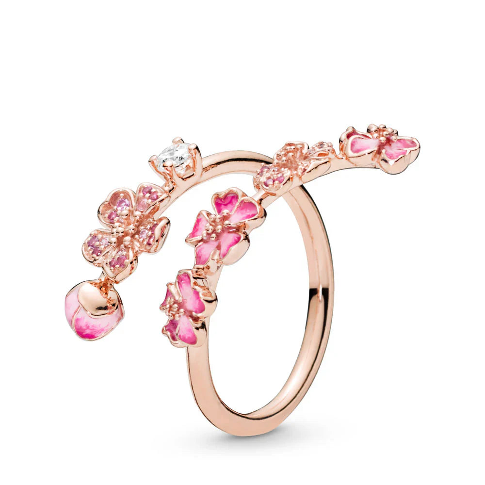 Delicato anello floreale con zirconi rosa e bianchi