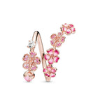 Delicato anello floreale con zirconi rosa e bianchi